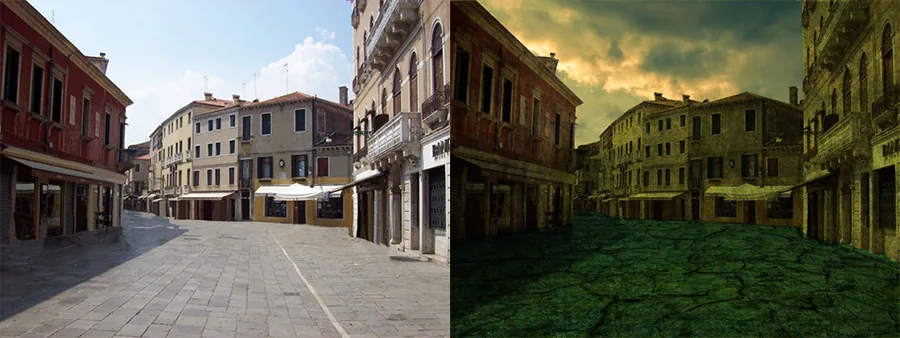 Ein Stadtbild mit Hilfe von Photoshop in eine "verlassene Stadt" verwandeln
