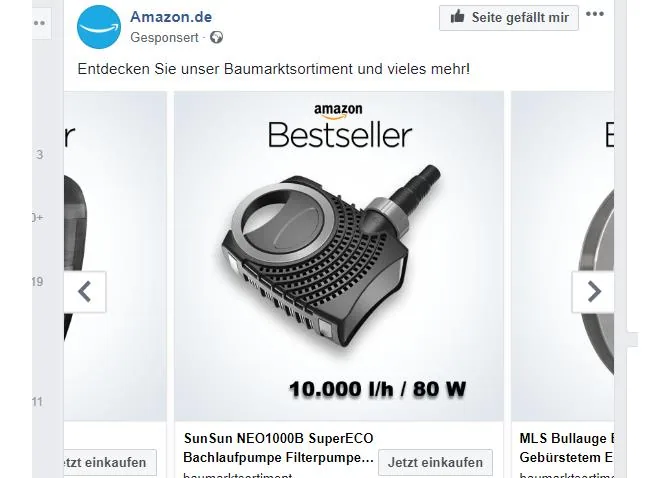 Amazon-Anzeigen auf Facebook in schwarz-weiß